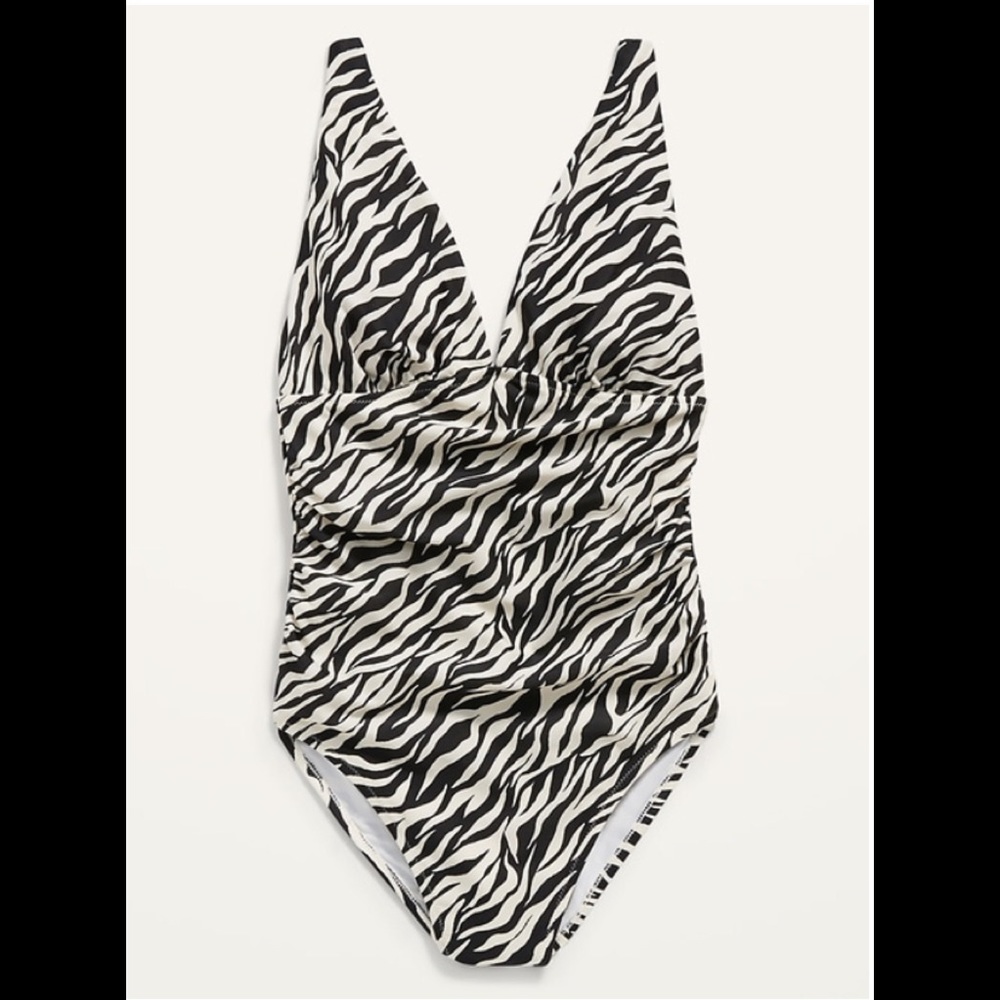 RUCHED DEEP V-NECK ONE PIECE SWIMSUIT 🩱 SIZE SMALL - Picture 3 of 13